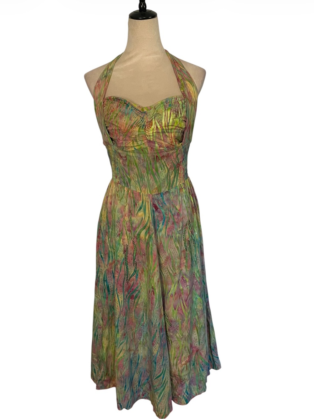 Bali Batiks Pastel Watercolor Halter Midi Dress -NWT